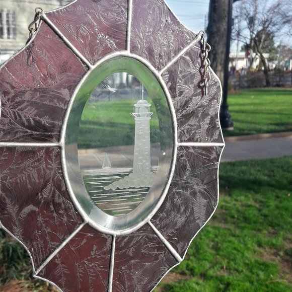 Stained Glass Etched Suncatcher Window Panel Lighthouse Bird Sailboat - Picture 14 of 14